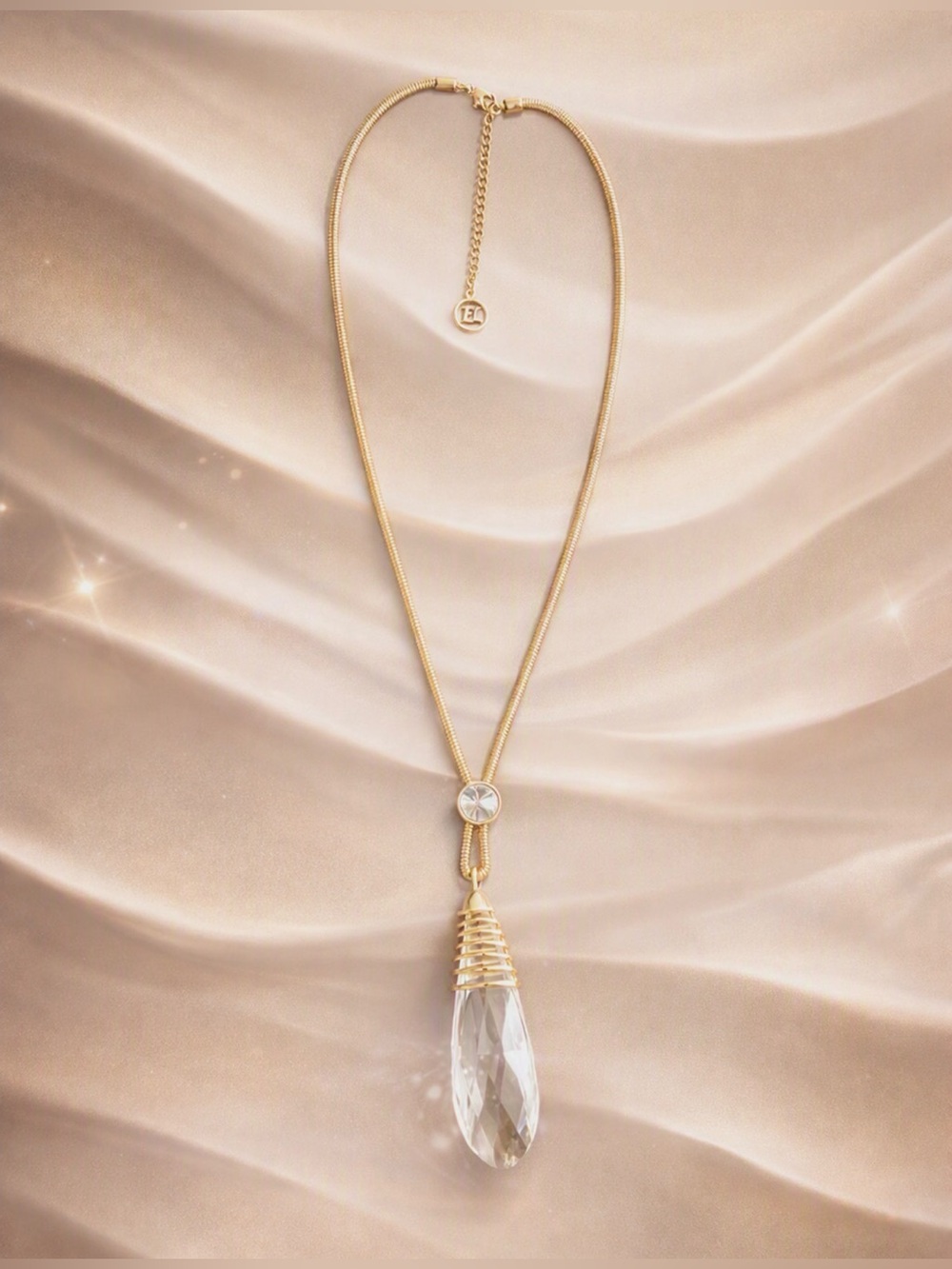 Erica Lyons Gold Teardrop Crystal Pendant Necklace, Long Adjustable Chain